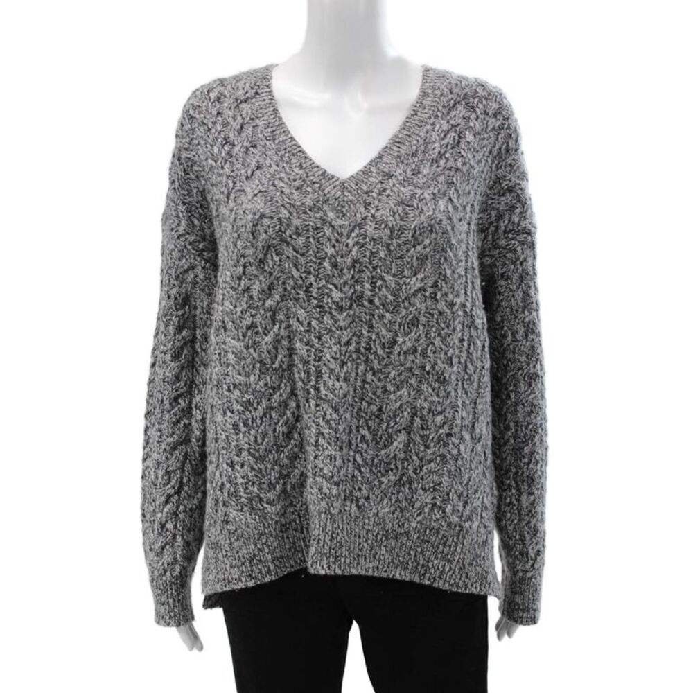 Vince Women Pullover Sweater Wool Gray V Neck Geometric Long Sleeve Size S